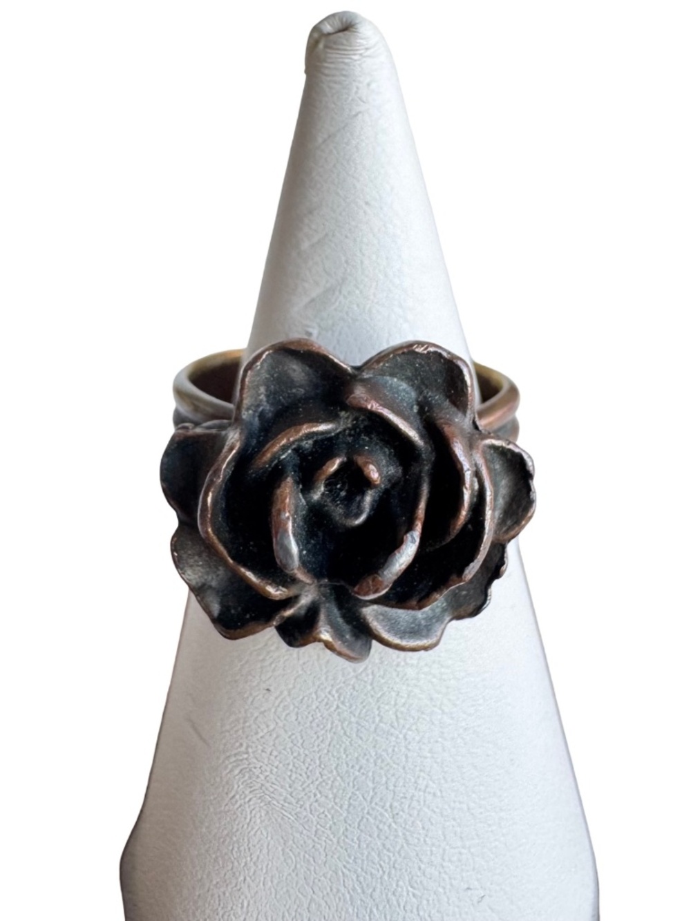 Vintage Aged Brass Rose Ring Adjustable Flower Statement Boho Cottagecore Size 5